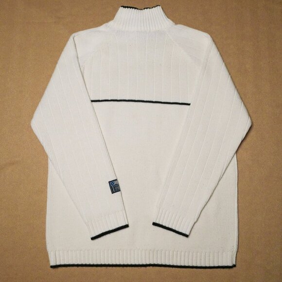South Pole Men's Mock Turtleneck Ribbed Pullover Sweater  XL  White w/ Navy Blue - Picture 1 of 5